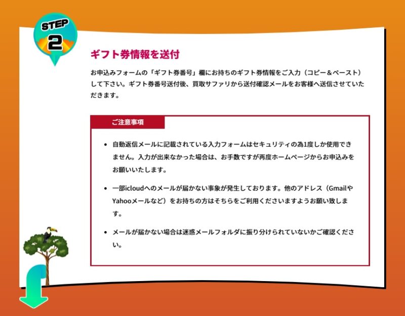 買取サファリの入金までの流れ(ギフト券情報の送付)